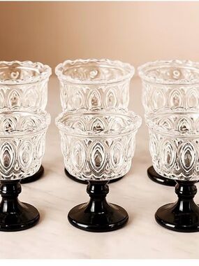 Vintage Gatsby style Retro 1920s 7oz Clear Pressed Glass Dessert Cups 6 set